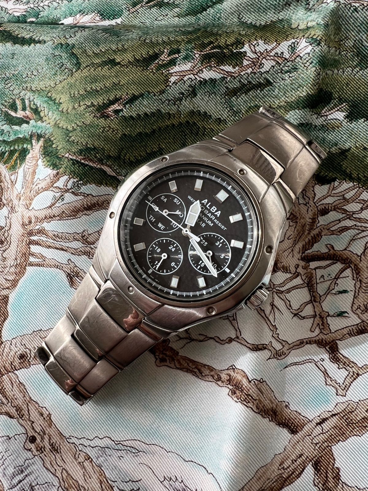 セイコー アルバ ソーラー時計 チタン 稼働品 V 14 J 0 AA クロノグラフ