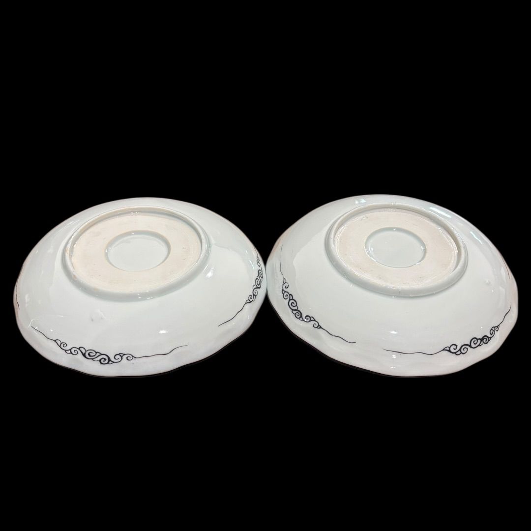 絵皿 中国 挑戦半島 2客揃え 色絵 山水 中皿 直径21.5cm 金彩 手描き