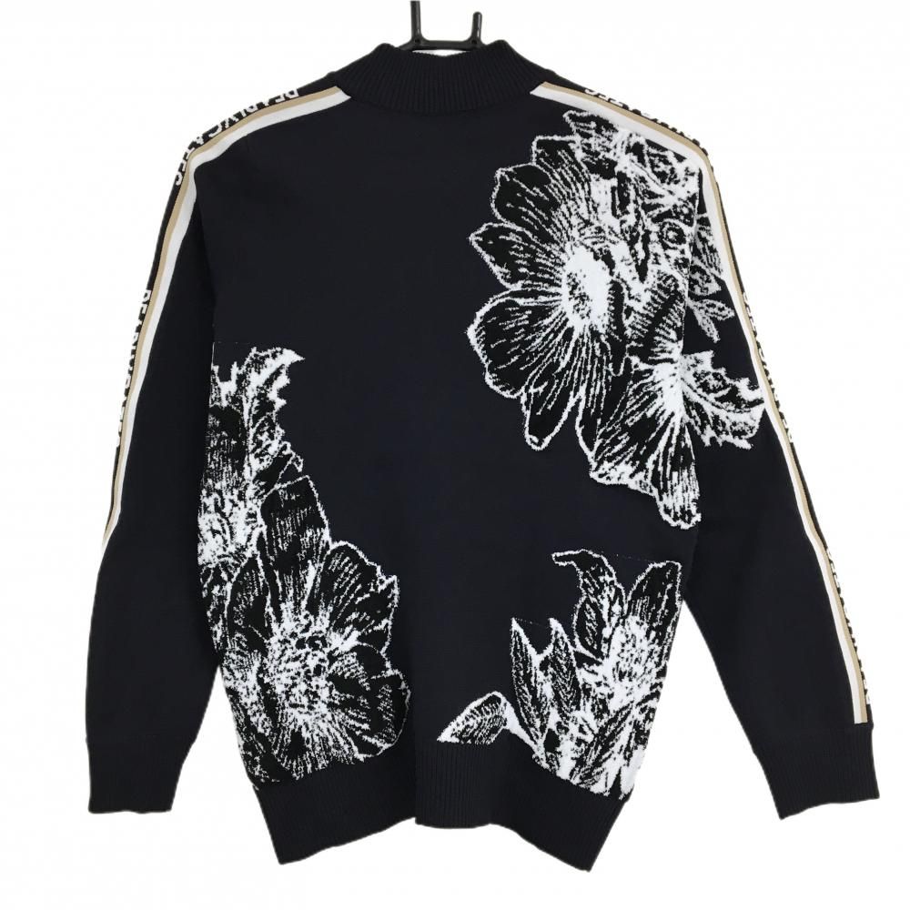 超 パーリーゲイツ ハイネックセーター ダークネイビー×白 花柄 ニット 袖ライン レディース 0 S ゴルフウェア PEARLY GATES