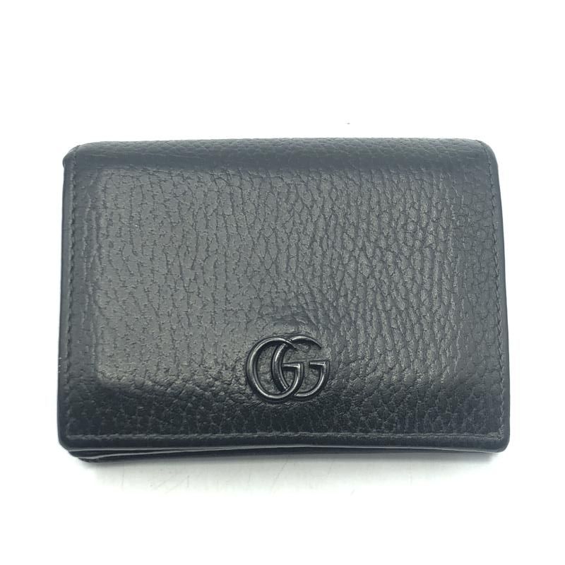 美品/付属品 GUCCI 二つ折り財布　456126 マーモント　オールブラック GUCCI グッチ ミニ財布 折財布 456126 PETITE MARMONT/プチマーモント