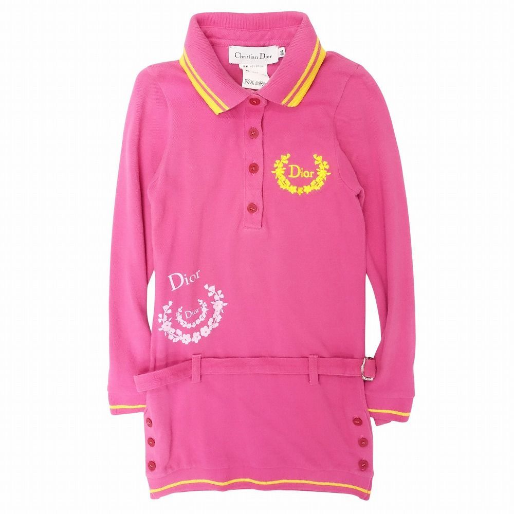 Vintage Christian Dior ディオール ガリアーノ期 ロゴ 刺繍 ポロシャツ ワンピース キッズ 女の子 6 A 120 cm ピンク