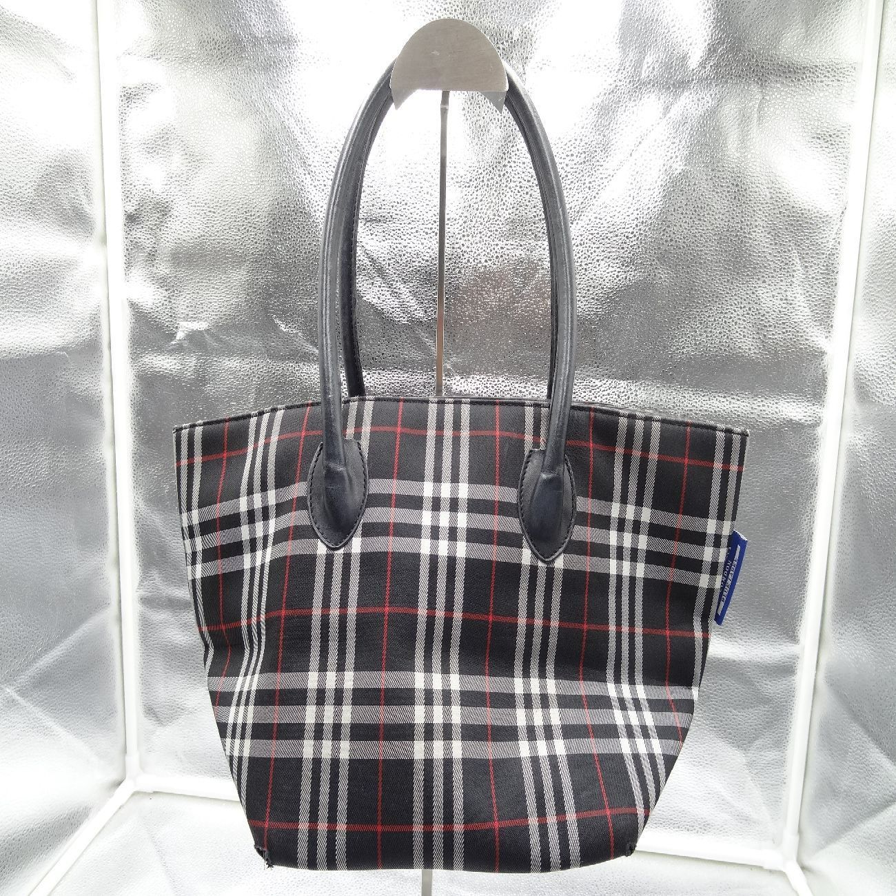 バーバリー 舟型 トートバッグ ノバチェック ナイロン ネイビー レザー