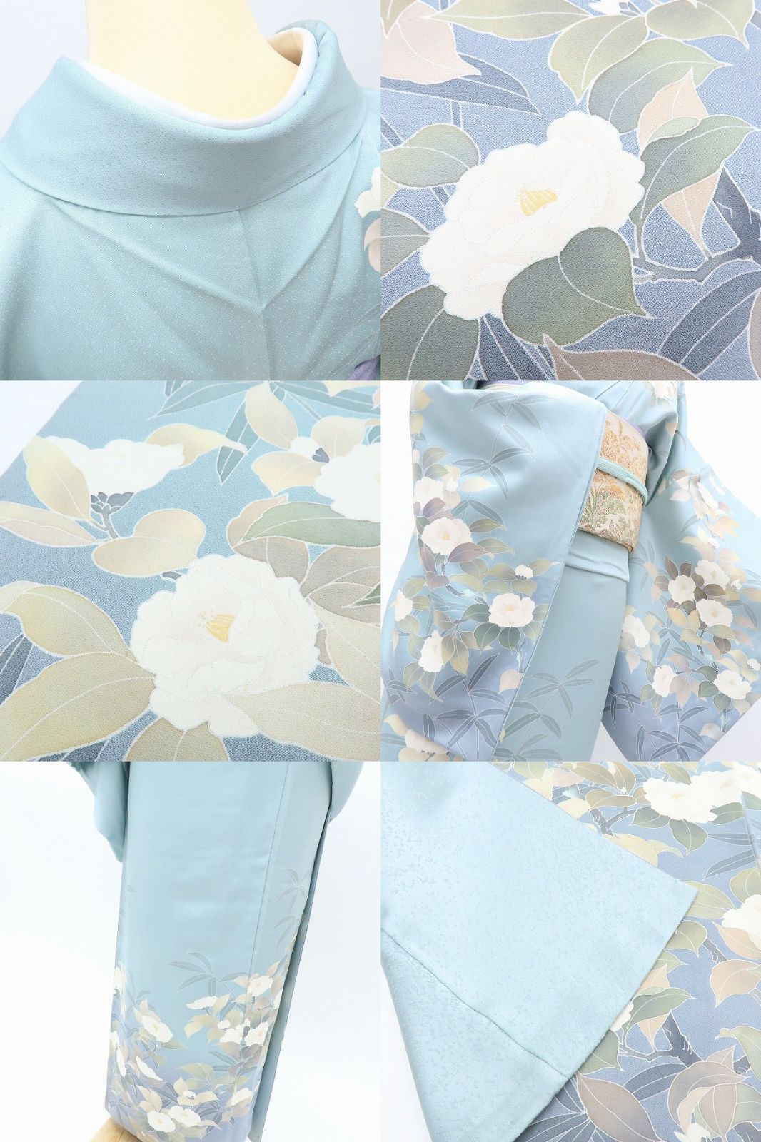 未着用 正絹 作家物落款 トールサイズ 訪問着 着物 A3784 百華❀Y4067◇美品 正絹 作家物落款 手縫い仕立て トールサイズ 椿