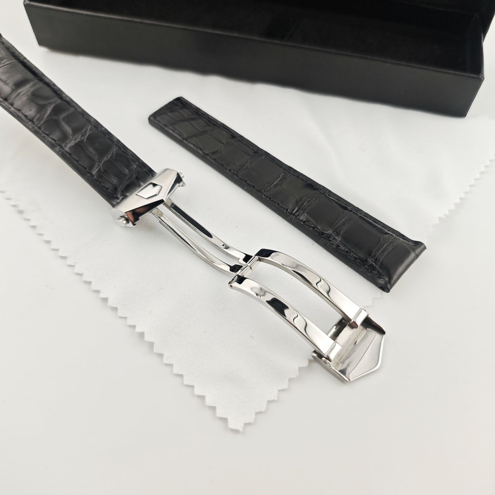 20mm アリゲーター レザー ワニ革ベルト ブラック 黒 Dバックル付属