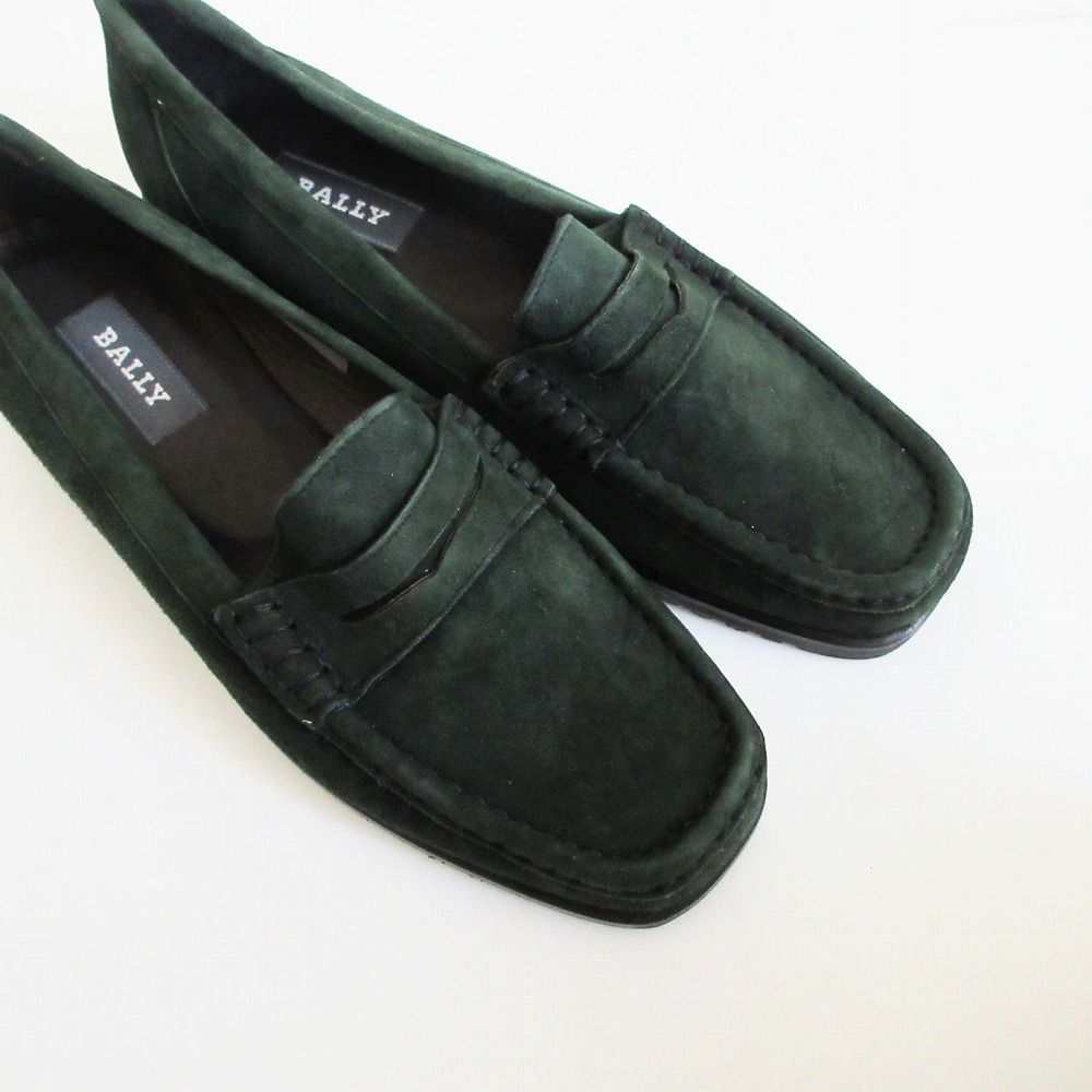 BALLY バリーグリーン ローファー BALLY バリー スエード コインローファー シューズ ダークグリーン