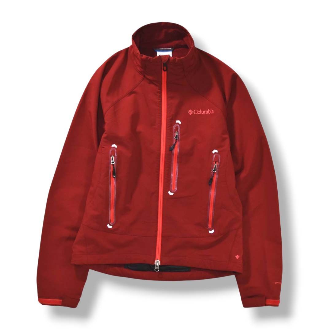 コロンビア COLUMBIA デラロッコ ジャケット オムニシールド OMNI－SHIELD リップストップ ナイロン ソフトシェル 裏起毛 XS レッド アウトドア ウェア タウンユース レジャー メンズ