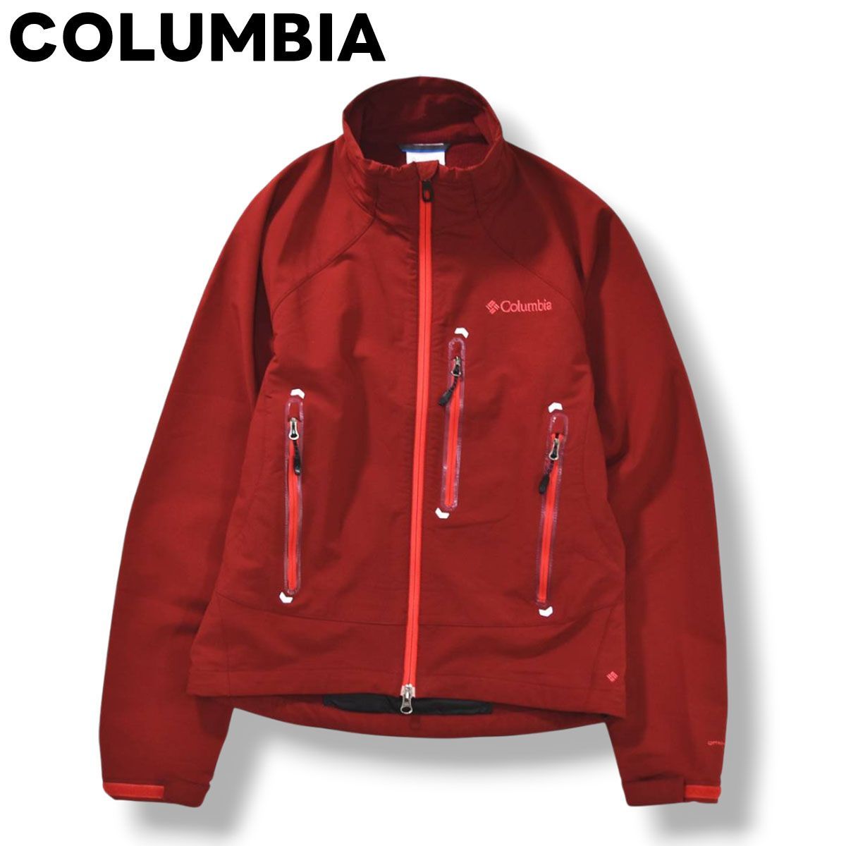 コロンビア COLUMBIA デラロッコ ジャケット オムニシールド OMNI－SHIELD リップストップ ナイロン ソフトシェル 裏起毛 XS レッド アウトドア ウェア タウンユース レジャー メンズ
