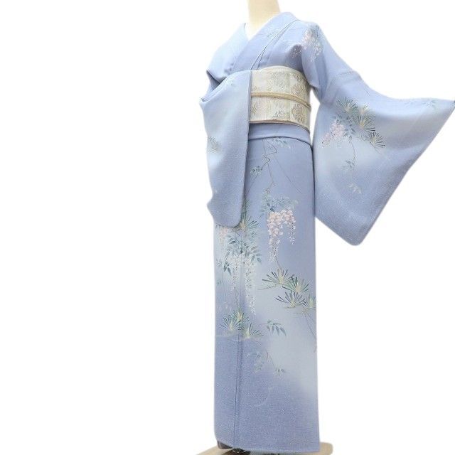 百華❀Y4068◇美品 正絹 手描き友禅 作家物落款 克 手縫い仕立て 若松