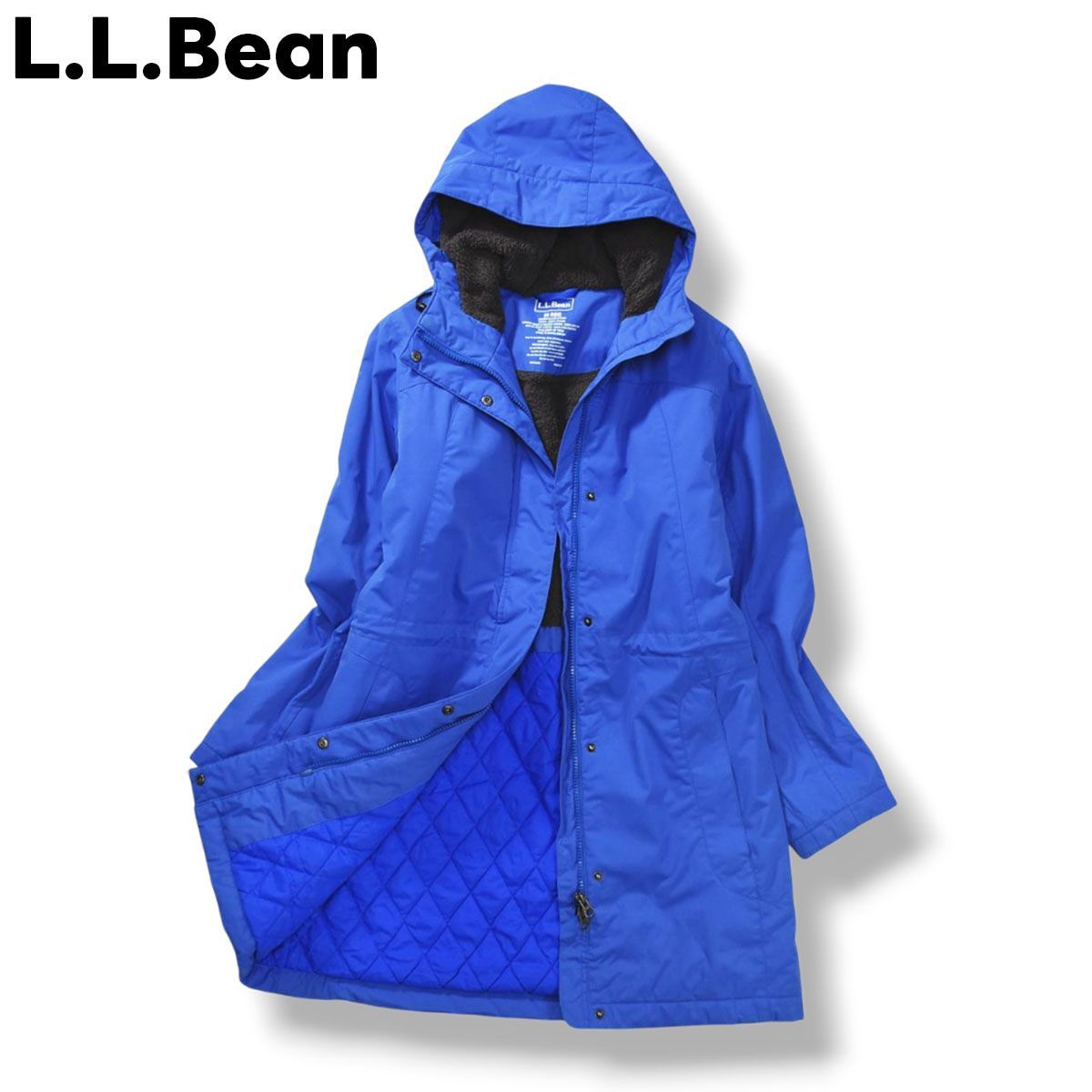 機能的 エルエルビーン L.L.Bean ウィンター ウォーマー コート パーカー ウィンドブレーカー 膝上丈 裏地 フリース 中綿 キルティング M R ブルー アウトドア ウェア タウンユース レジャー レディース
