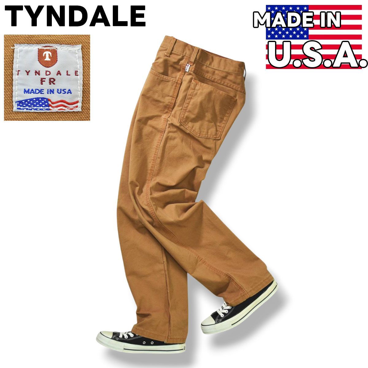 高耐久 ティンダル TYNDALE 難燃素材 FR Lot 5943 ダック コットン キャンバス ペインター ワーク パンツ ジップアップ 40 x 30 ライトブラウン アメリカン カジュアル ウェア メンズ