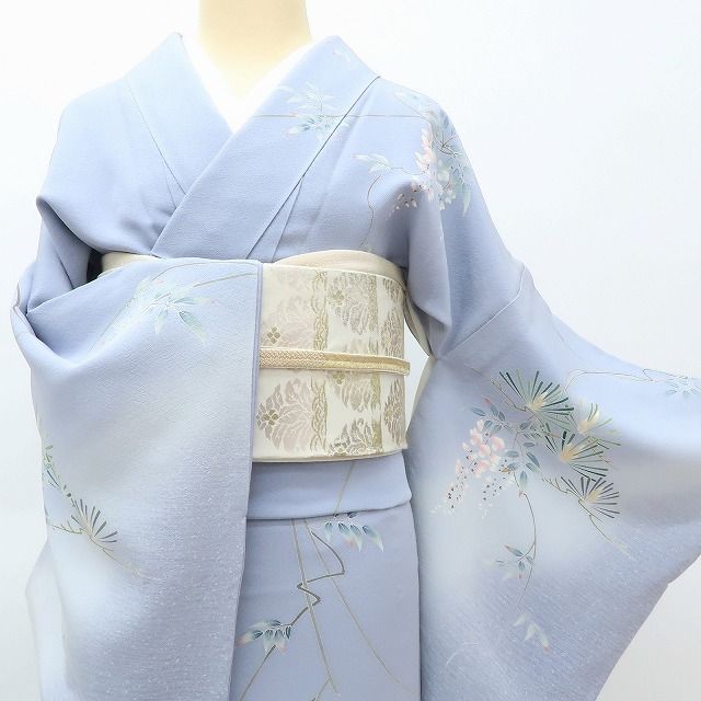 百華❀Y4068◇美品 正絹 手描き友禅 作家物落款 克 手縫い仕立て 若松