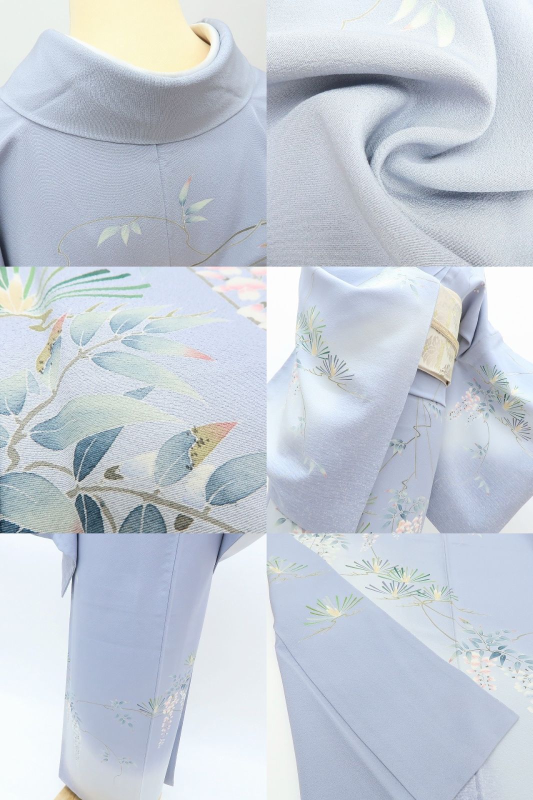 百華❀Y4068◇美品 正絹 手描き友禅 作家物落款 克 手縫い仕立て 若松