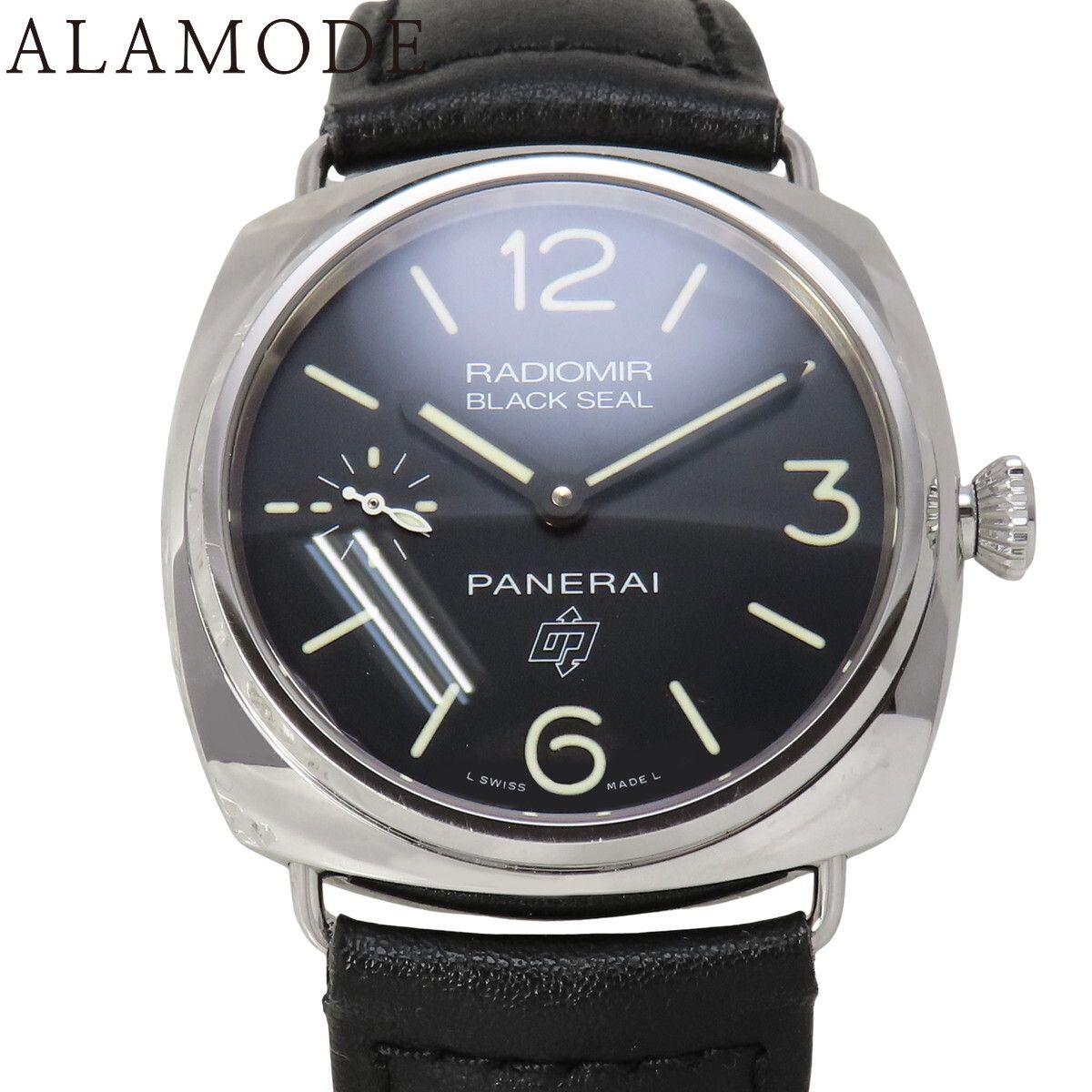 パネライ ラジオミール ブラックシール ロゴ S番 SS 革 ブラック 手巻き メンズ アラモード