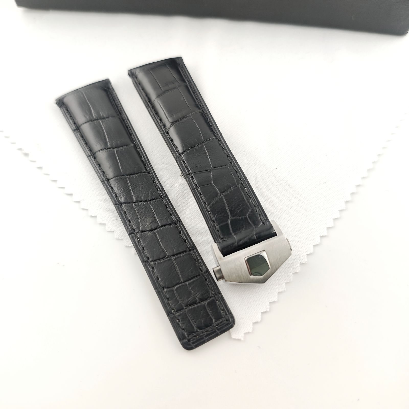 20mm アリゲーター レザー ワニ革ベルト ブラック 黒 Dバックル付属