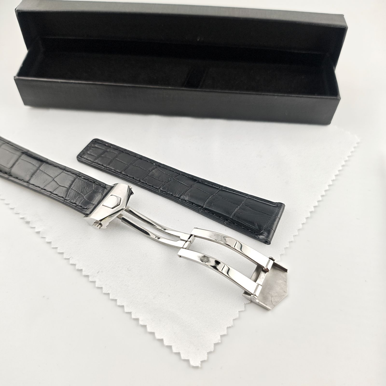 20mm アリゲーター レザー ワニ革ベルト ブラック 黒 Dバックル付属