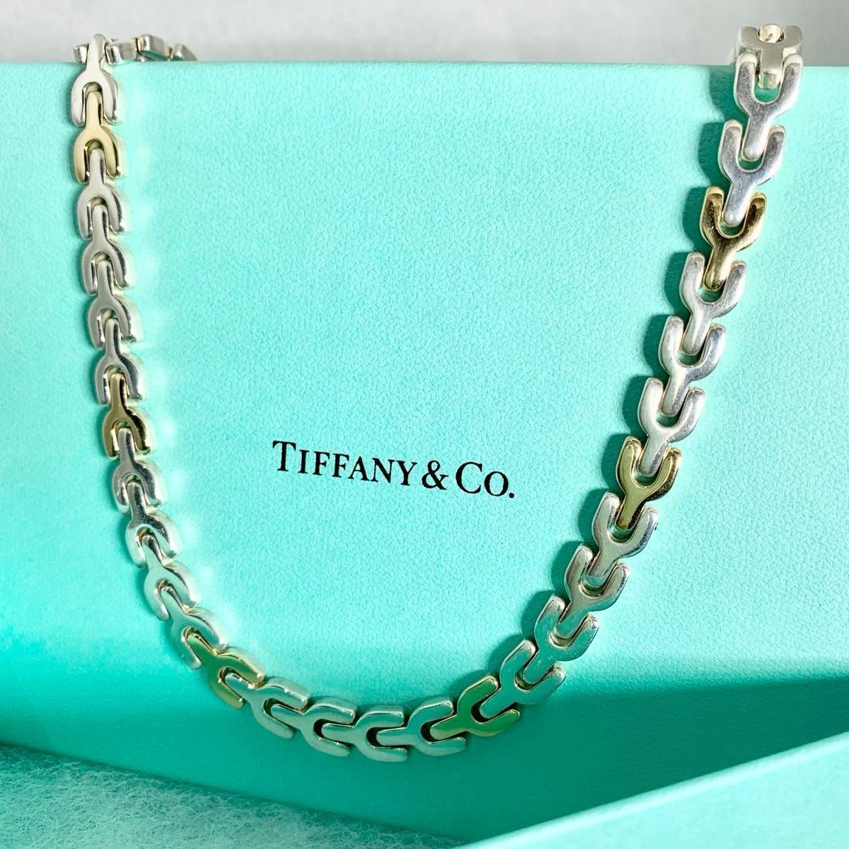 美品 ティファニー 旧ロゴ コンビ ネックレス チェーン社外品 シルバー