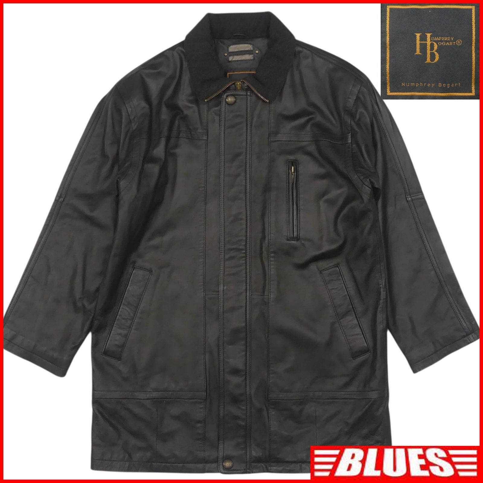 BOGART ハンフリーボガードステンカラーコート L レザー 本革 黒 ブラック 羊革 メンズ ロングコート ウール レザーコート_サイズL一覧←SEULB屋着古← TY 4151