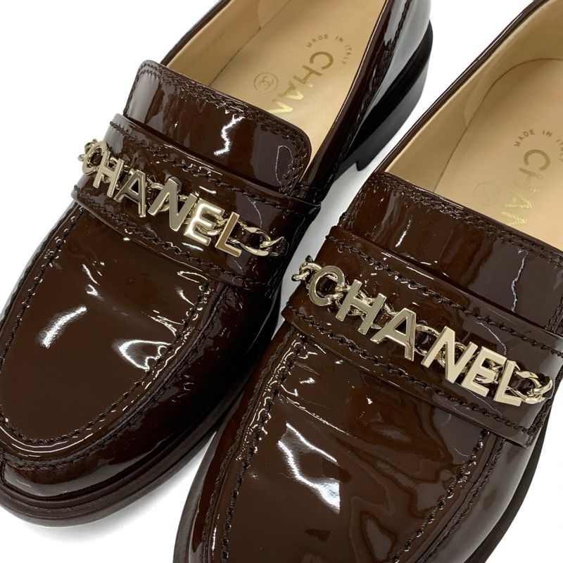 シャネル CHANEL ローファー 革靴 靴 シューズ パテント ブラウン
