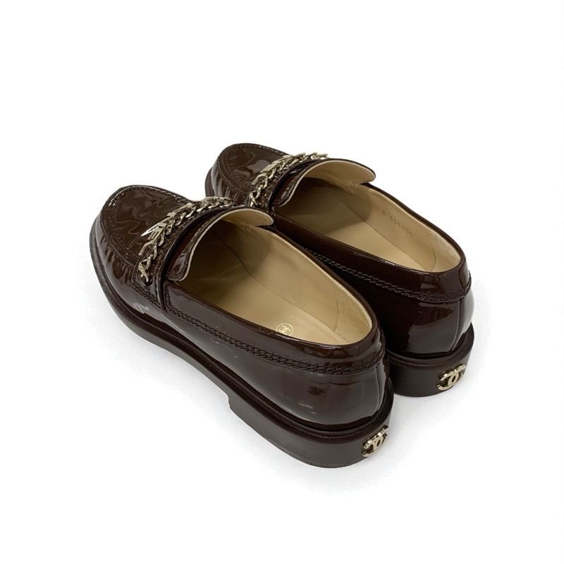 シャネル CHANEL ローファー 革靴 靴 シューズ パテント ブラウン
