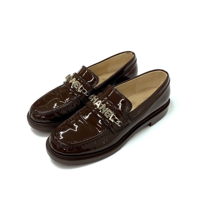 シャネル CHANEL ローファー 革靴 靴 シューズ パテント ブラウン