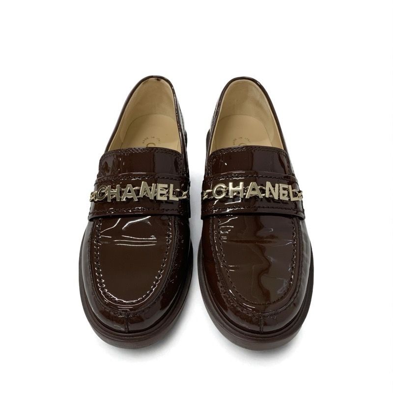 シャネル CHANEL ローファー 革靴 靴 シューズ パテント ブラウン