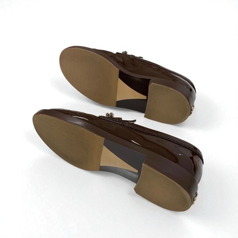 シャネル CHANEL ローファー 革靴 靴 シューズ パテント ブラウン