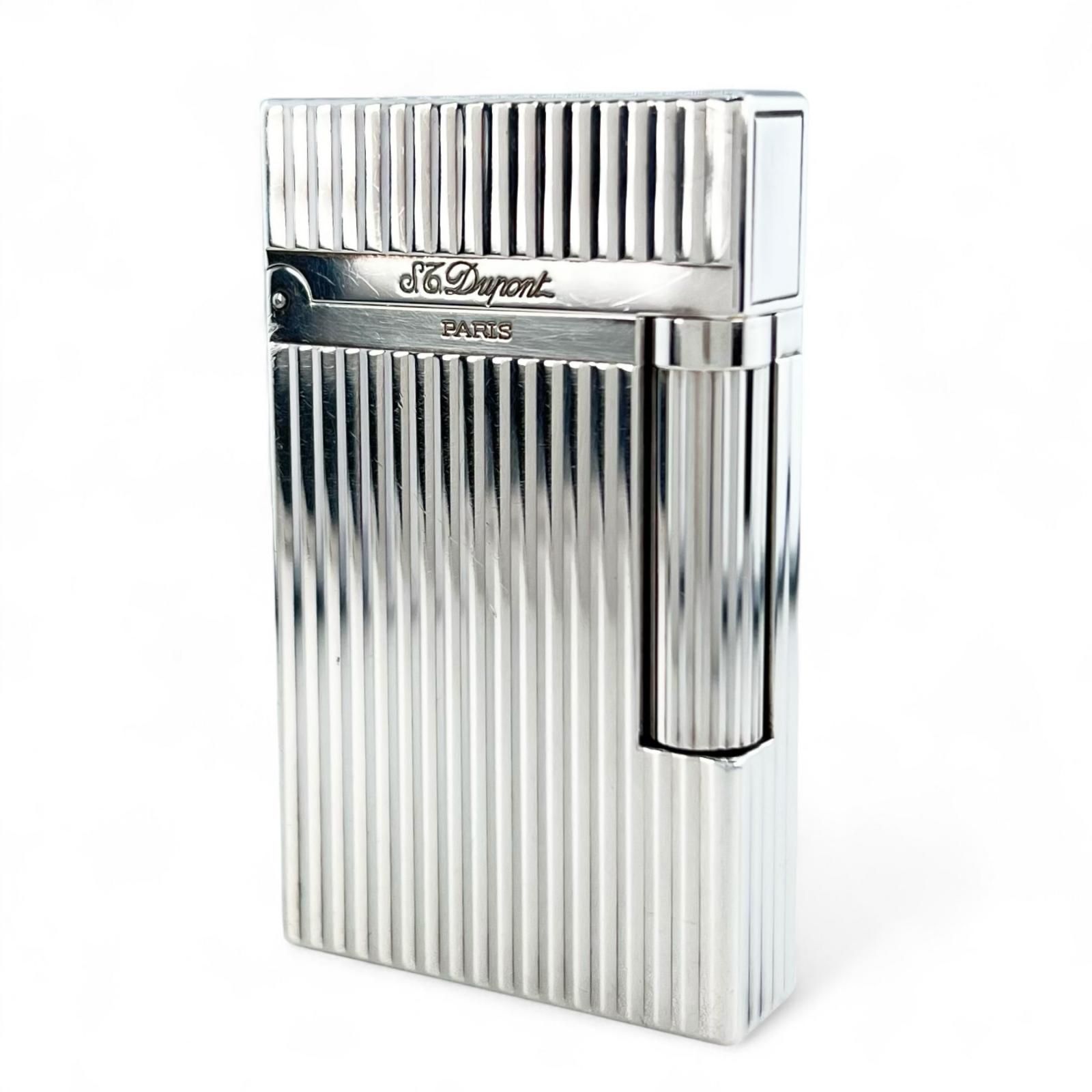 Dupont デュポン ライン2 ヴァーティカルライン ストライプ柄 ローラー式 ガスライター シルバー ケース付き フランス製 メンズ 着火 済み