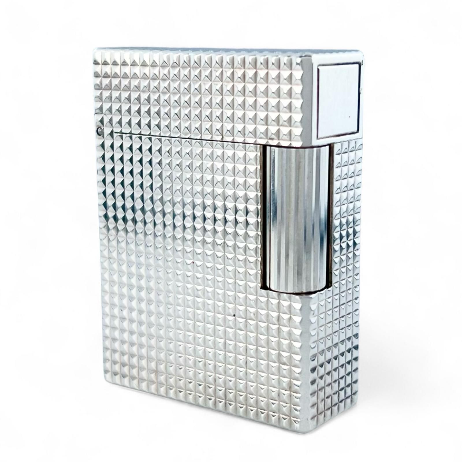 Dupont デュポン ライン1 ショート ダイヤモンドヘッド ローラー式 ガスライター シルバー ケース付き フランス製 メンズ 着火 済み