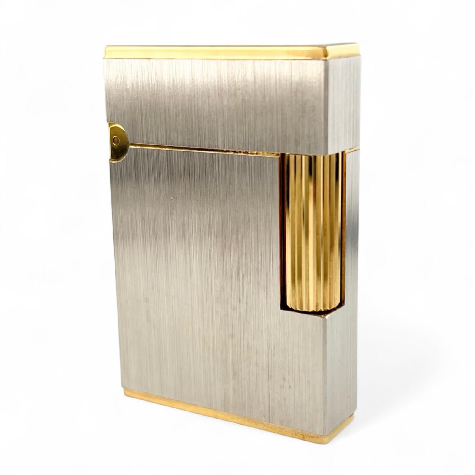 Dupont デュポン ライン2 ヘアライン ローラー式 喫煙具 ガスライター シルバー ゴールド き フランス製 メンズ 着火 済み