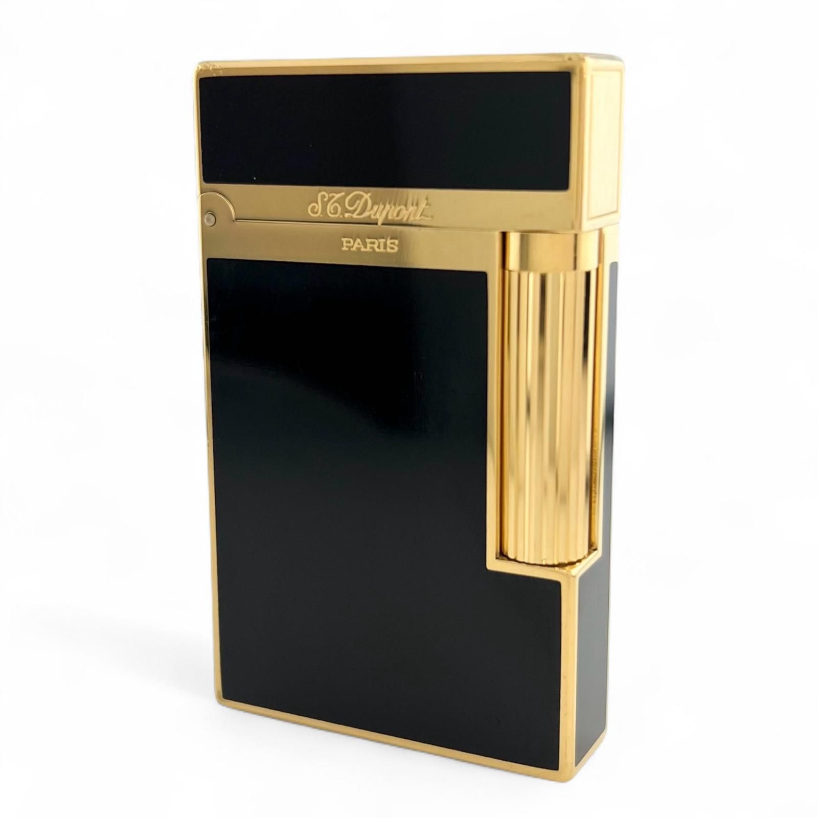 Dupont デュポン ライン2 ヴァーティカルライン モンパルナス ラッカー ローラー式 ガスライター ブラック ゴールド 箱 ケース付き フランス製 メンズ 着火 済み