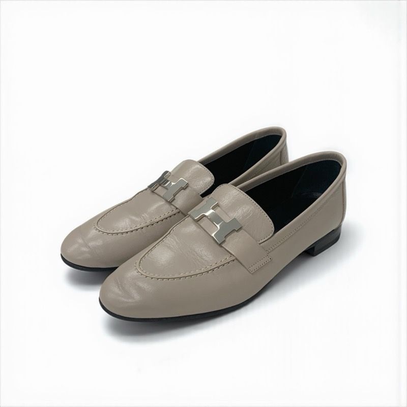 エルメス HERMES パリ ローファー 革靴 靴 シューズ レザー グレージュ