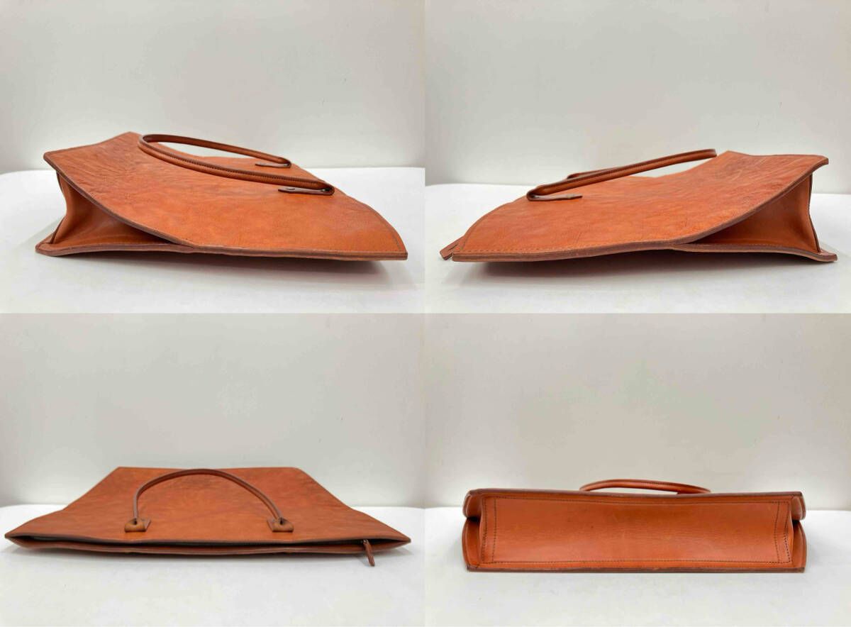 TEN TO SEN テントセン レザートートバッグ ブラウン フルジップ チェックシャツ