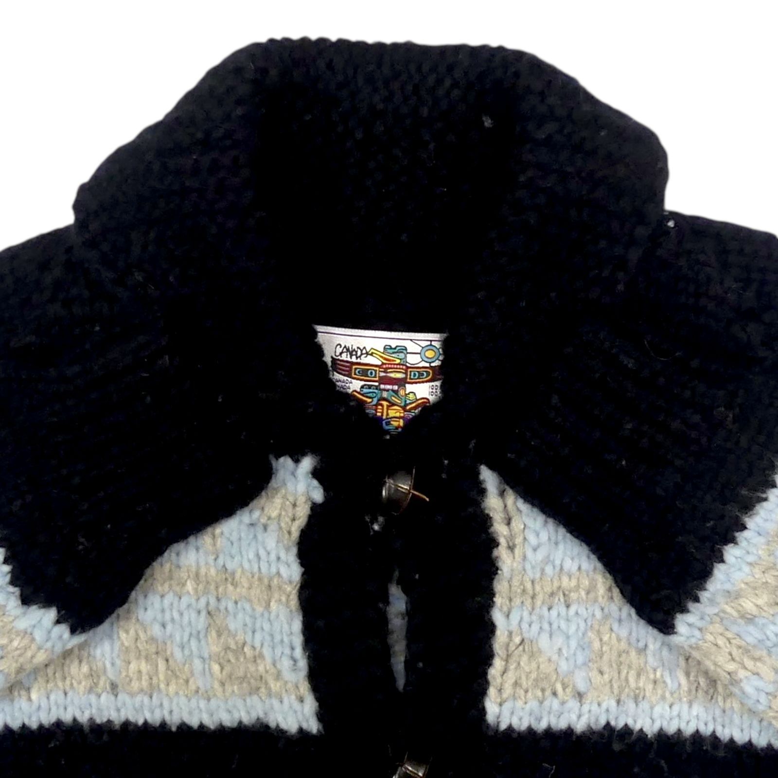 KANATA カウチンニット シャチ ハート 水色 カナダ製 古着 カウチンセーター kanata ニット L カナダ製 カナタ 紺 ネイビー 水色