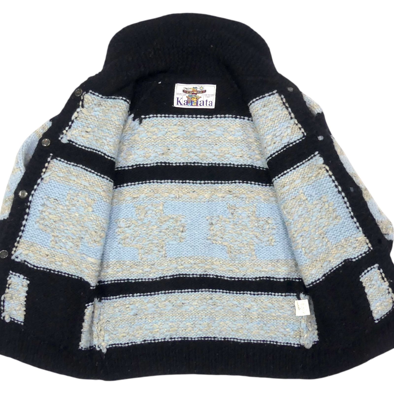 カウチンセーター kanata ニット L カナダ製 カナタ 紺 ネイビー 水色