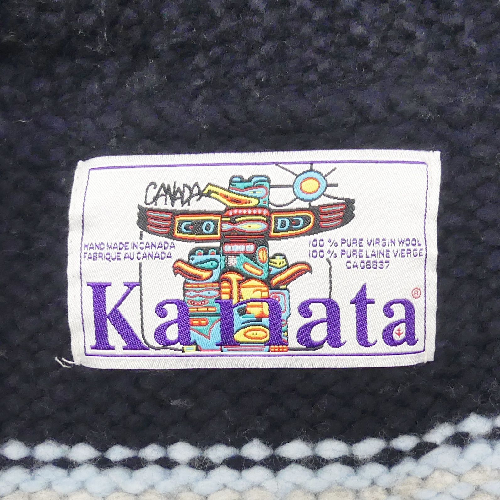 カウチンセーター kanata ニット L カナダ製 カナタ 紺 ネイビー 水色