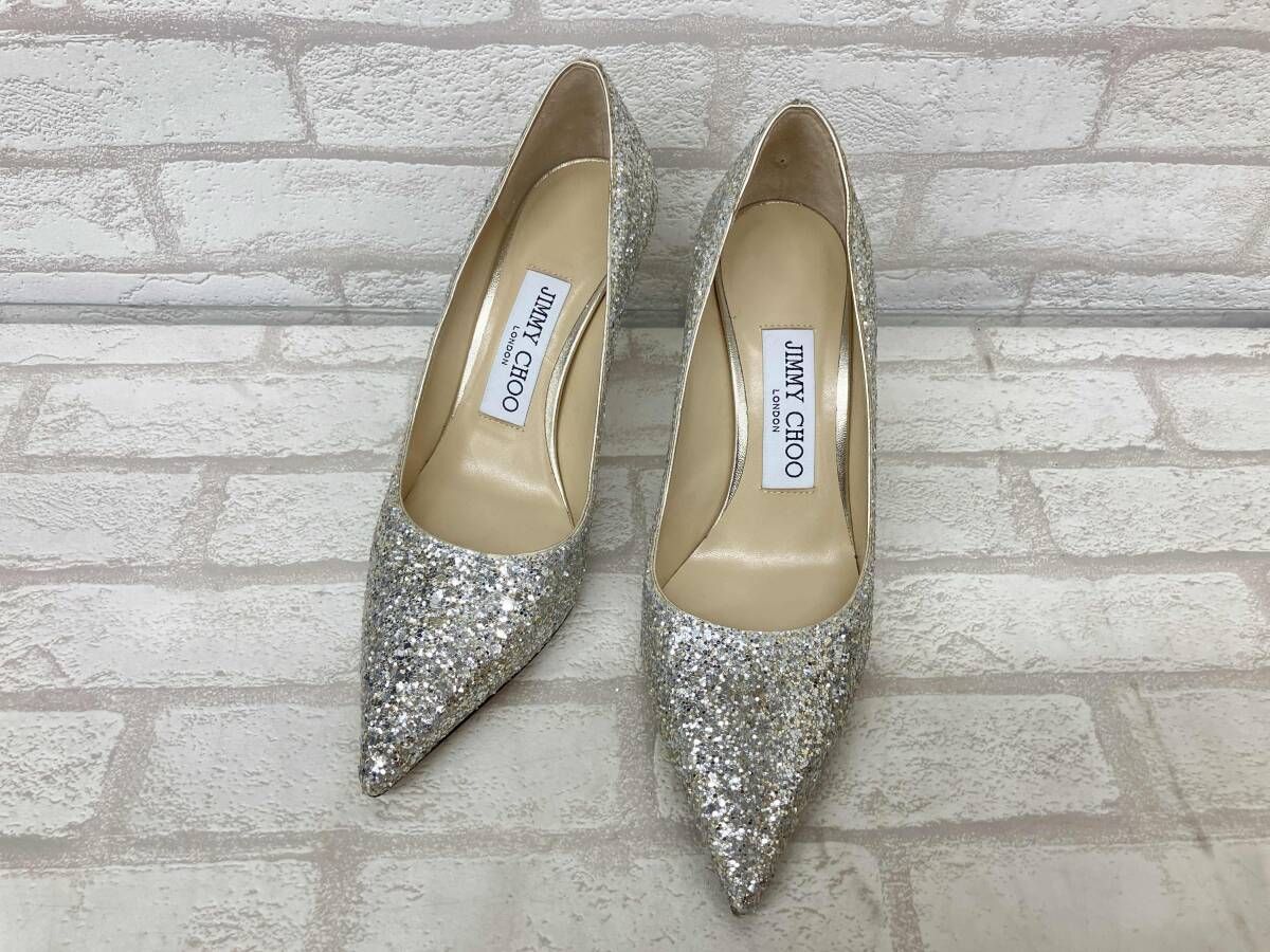 JIMMY CHOO パンプス シルバー グリッター ラメ ポインテッドトゥ