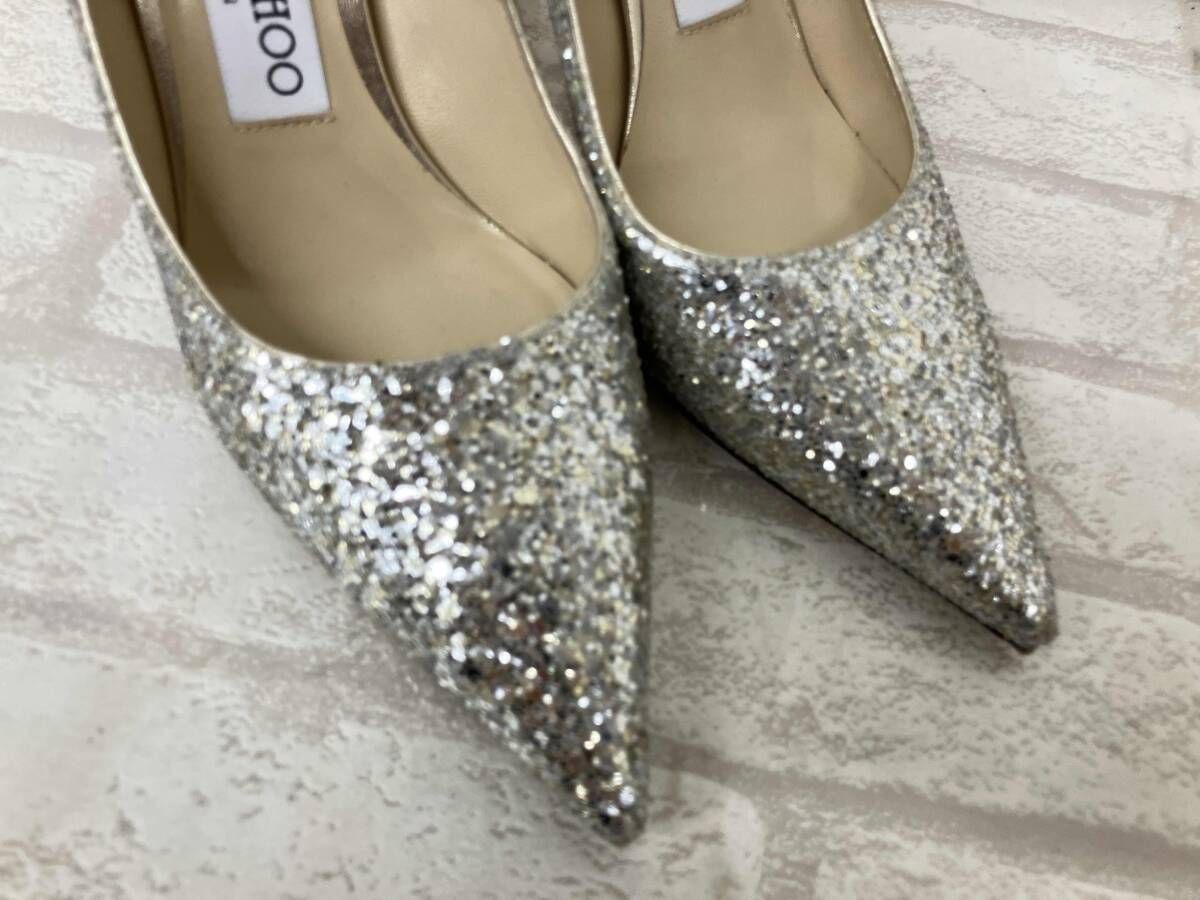 JIMMY CHOO パンプス シルバー グリッター ラメ ポインテッドトゥ