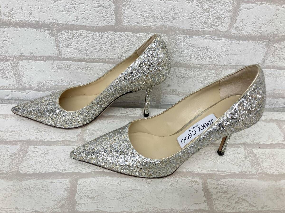 JIMMY CHOO パンプス シルバー グリッター ラメ ポインテッドトゥ