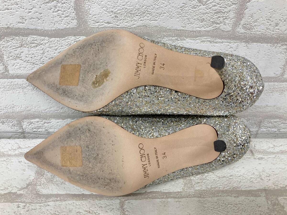 JIMMY CHOO パンプス シルバー グリッター ラメ ポインテッドトゥ