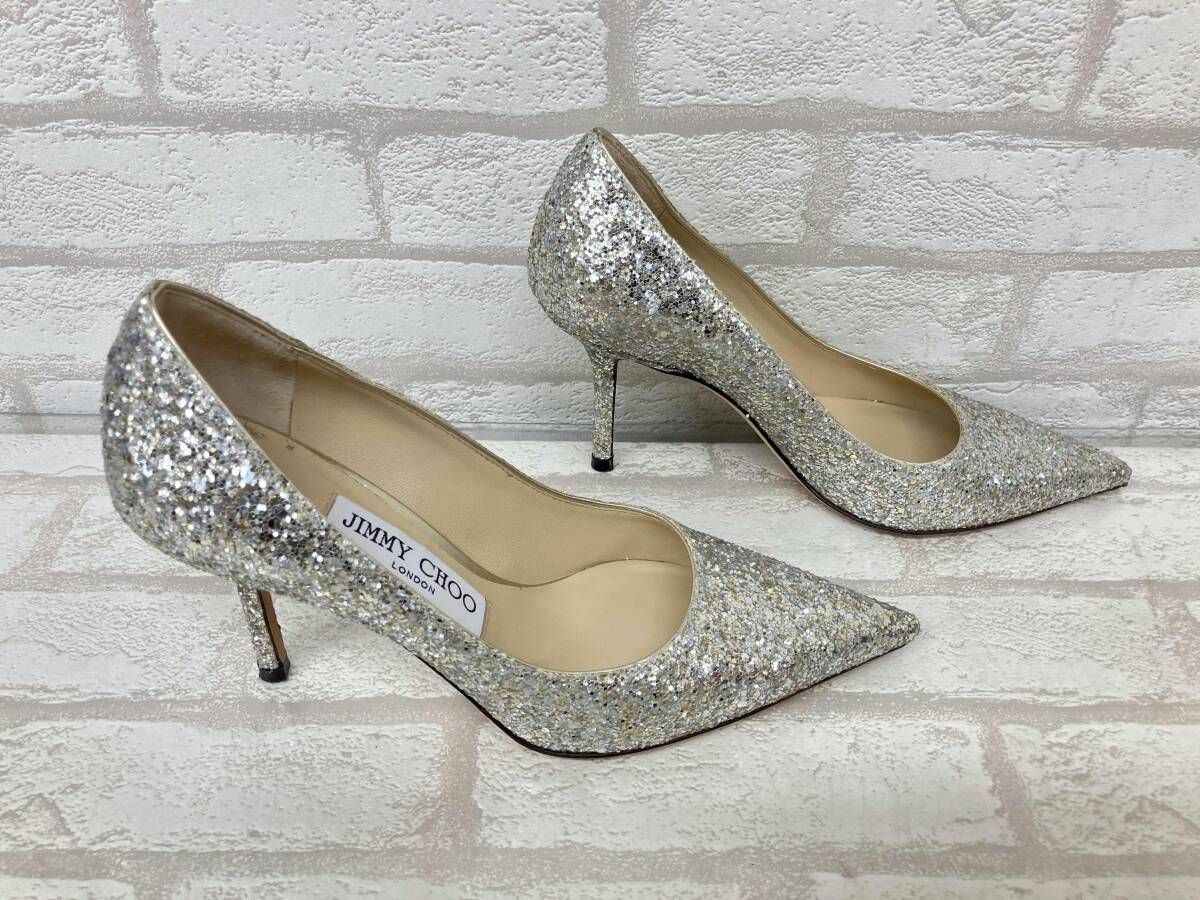 JIMMY CHOO パンプス シルバー グリッター ラメ ポインテッドトゥ