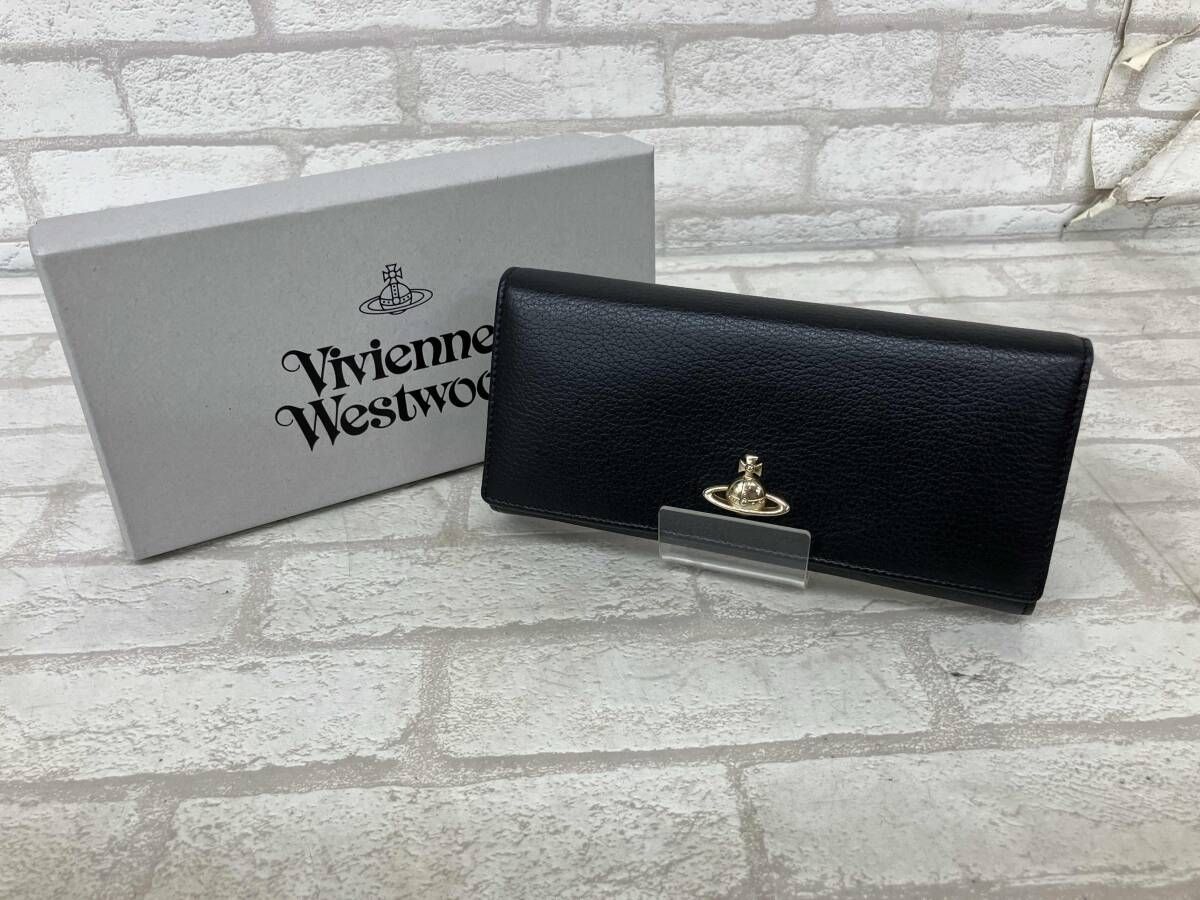 Vivienne Westwood ヴィヴィアンウエストウッド レディース ブラック かぶせ蓋 長財布 レザー ロゴ オーブ き