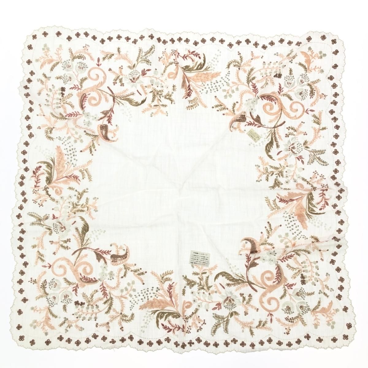 WAKO 銀座ワコー 手刺繍ハンカチ 花柄/綿×麻 ホワイト レディース