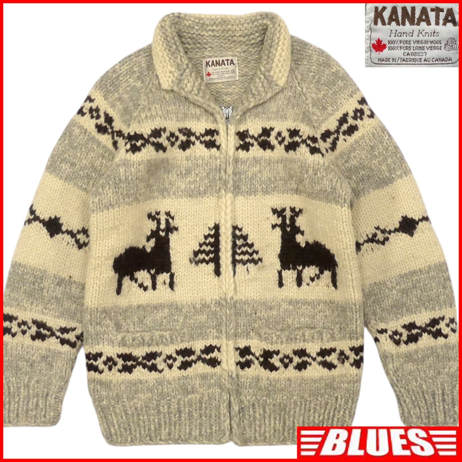 カウチンセーター kanata ニット M カナダ製 カナタ 鹿 トナカイ 