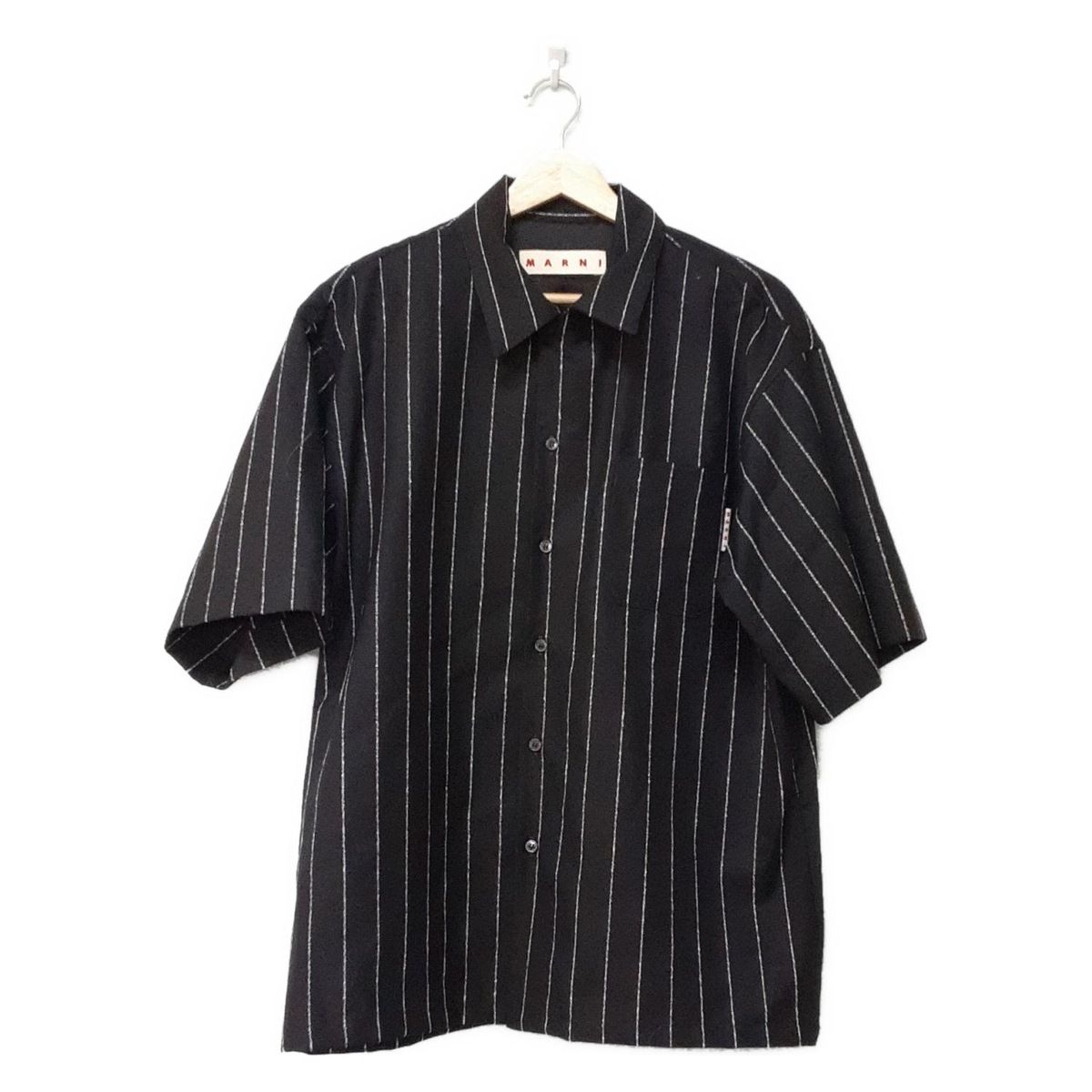 MARNI マルニ 半袖シャツ サイズ48 M メンズ 黒 白 ストライプ