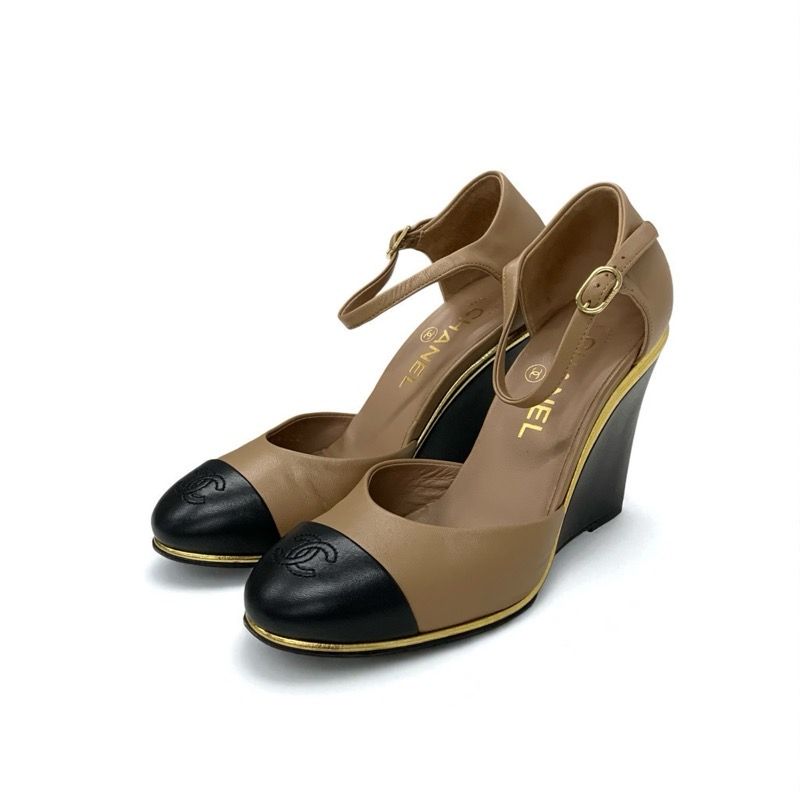 シャネル CHANEL パンプス 靴 シューズ レザー ブラウン ブラック ココ