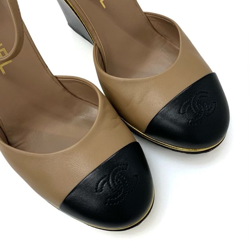 シャネル CHANEL パンプス 靴 シューズ レザー ブラウン ブラック ココ