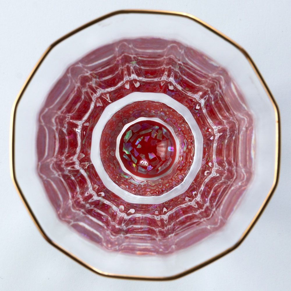 高岡漆器 螺鈿硝子 人気 金杯（万華鏡） 石垣・朱 容量60ml 日本酒