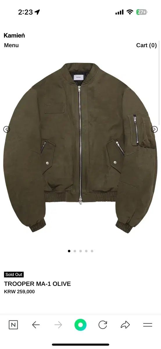 カミエン TROOPER MA-1 オリーブ ブルゾン ジャケット