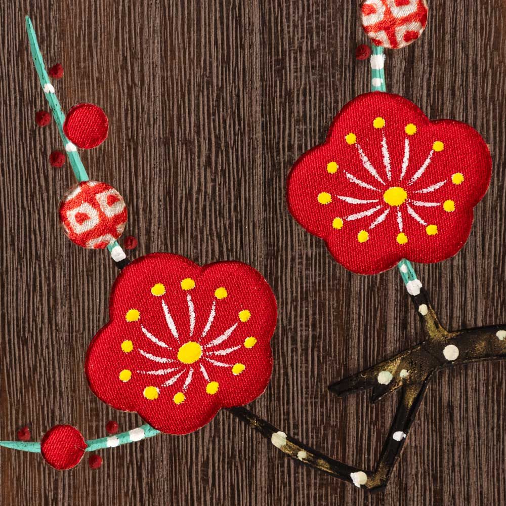  羽子板飾り 小 梅花 木目込み細工 スタンド付き 桐製 時代仕上 箱長の桐 正月飾り Hagoita decoration of Paulownia Hakocho 壁掛け時計 置物 インテリア小物