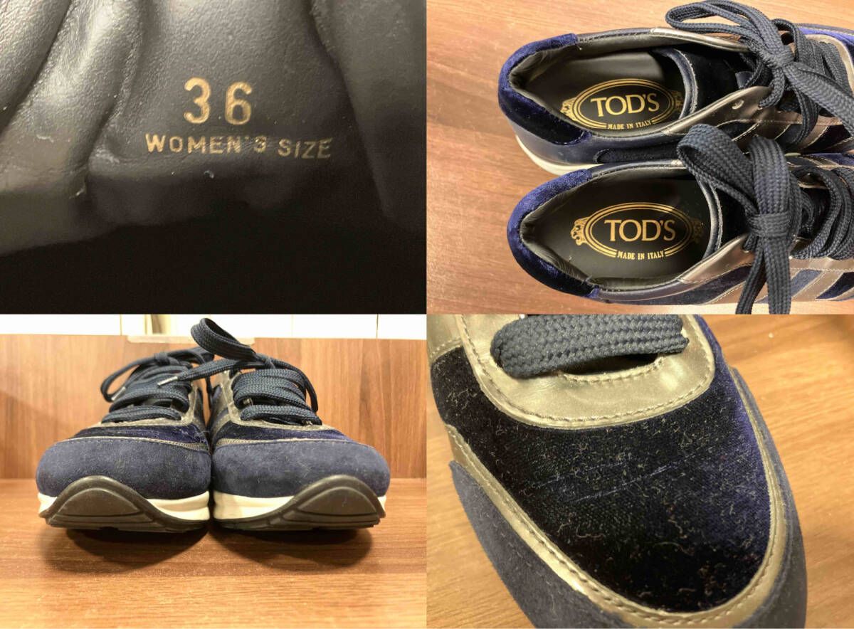 TOD'S トッズ スニーカー ネイビー スエード ベロア 22.5cm シルバー